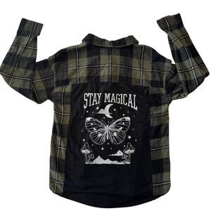 Upcycled Green Flannel Magic Button Down M